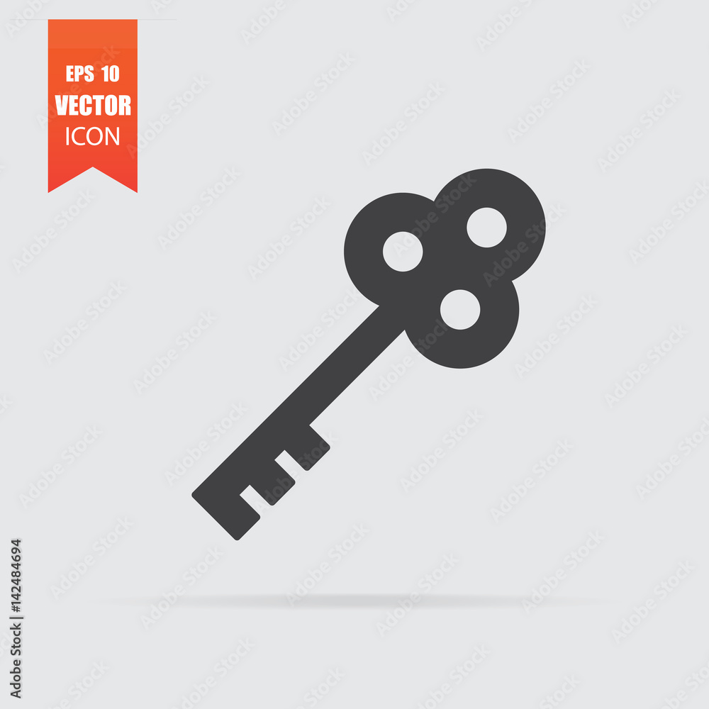 Key icon in flat style isolated on grey background. Key icon in flat style isolated on grey background.