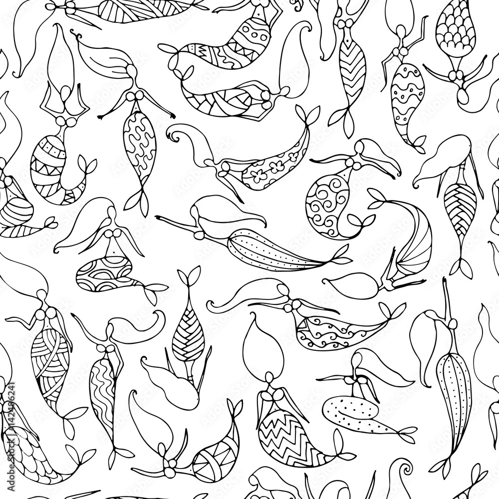 Mermaids sketch, seamless pattern for your design