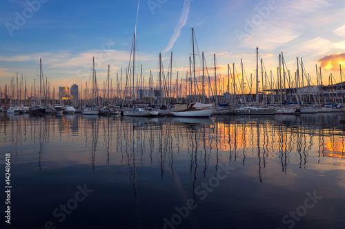 Barcelona Port Vell with Sailboat © Peera