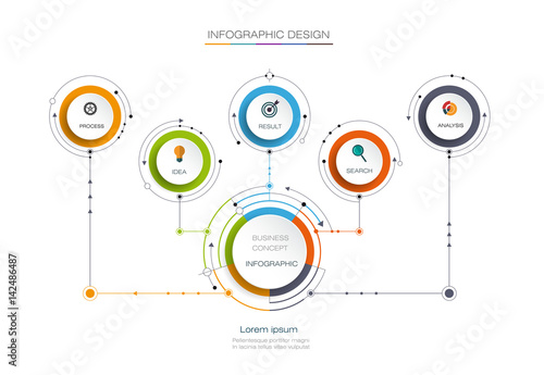 Vector infographic template with 3D paper label, integrated circles. Business concept with options. For content, diagram, flowchart, steps, parts, timeline infographics, workflow layout, chart