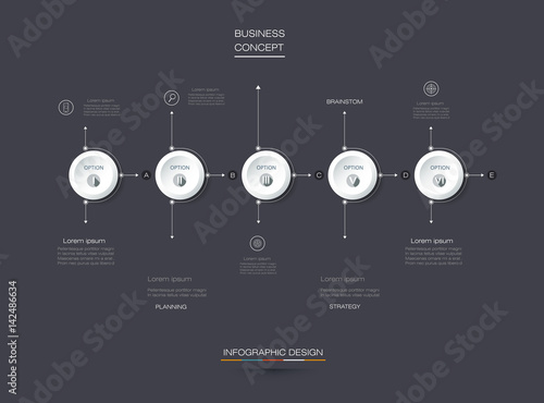 Vector Infographic 3D circle label design with arrows sign and 5 options or steps. For business, infograph template, process infographics, diagram chart, flowchart, processes diagram, time line