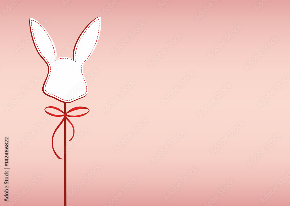 Fototapeta premium Paper easter bunnys. Heads of a rabbits on a sticks with a bows and ribbons. Empty place for text or advertising. Greeting card 