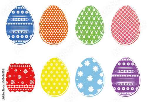 Easter colored eggs with a pattern. Greeting card for the holiday. Free space for text