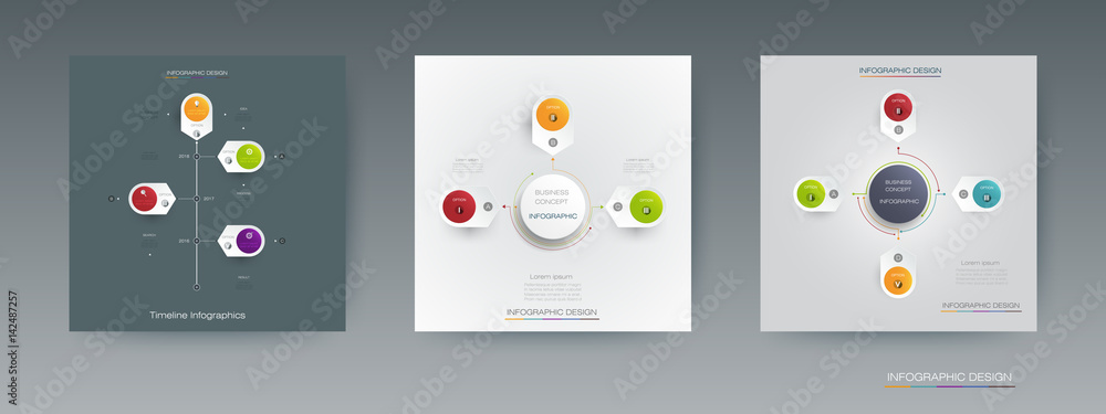 Vector set of Infographic 3D circle label design with arrows sign and 4 ...