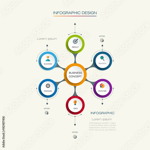 Vector infographic template with 3D paper label, integrated circles. Business concept with options. For content, diagram, flowchart, steps, parts, timeline infographics, workflow layout, chart