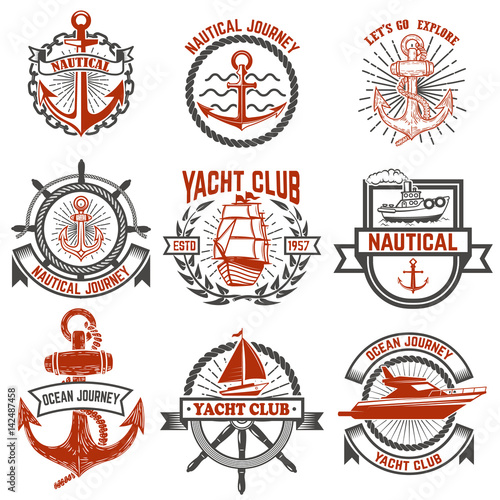Set of yacht club labels. Nautical. Design elements for logo, label, emblem, sign, t-shirt. Vector illustration.