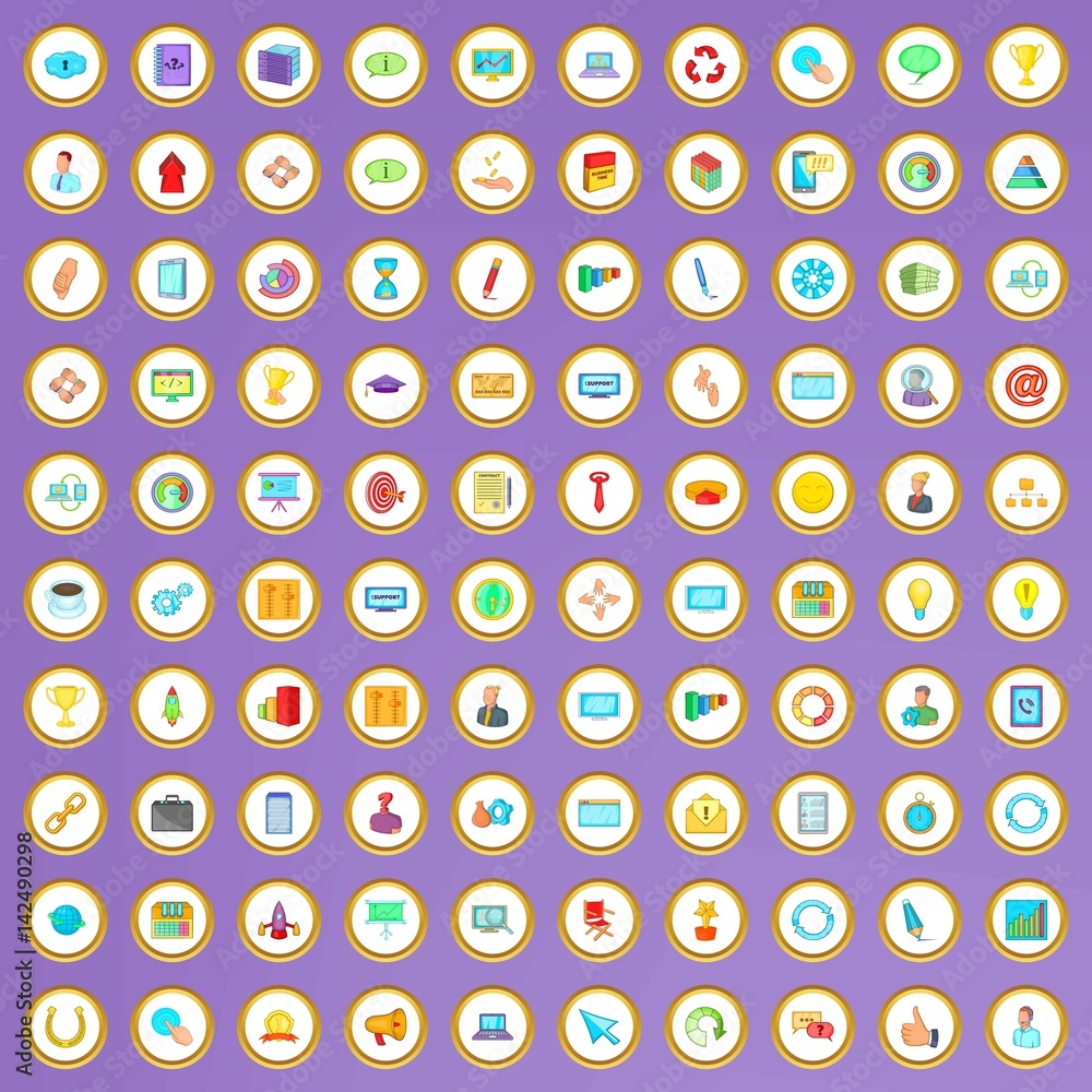 100 management icons set in cartoon style 100 management icons set in cartoon style