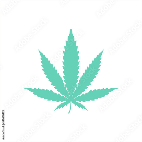 Cannabis marijuana leaf simple flat icon on background