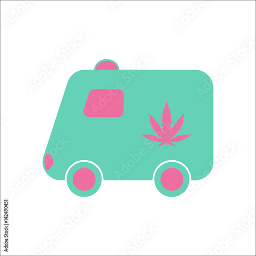 Marijuana delivery truck simple flat icon on background