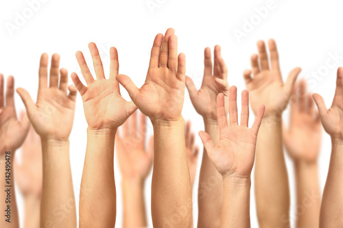 Hands up isolated on white background