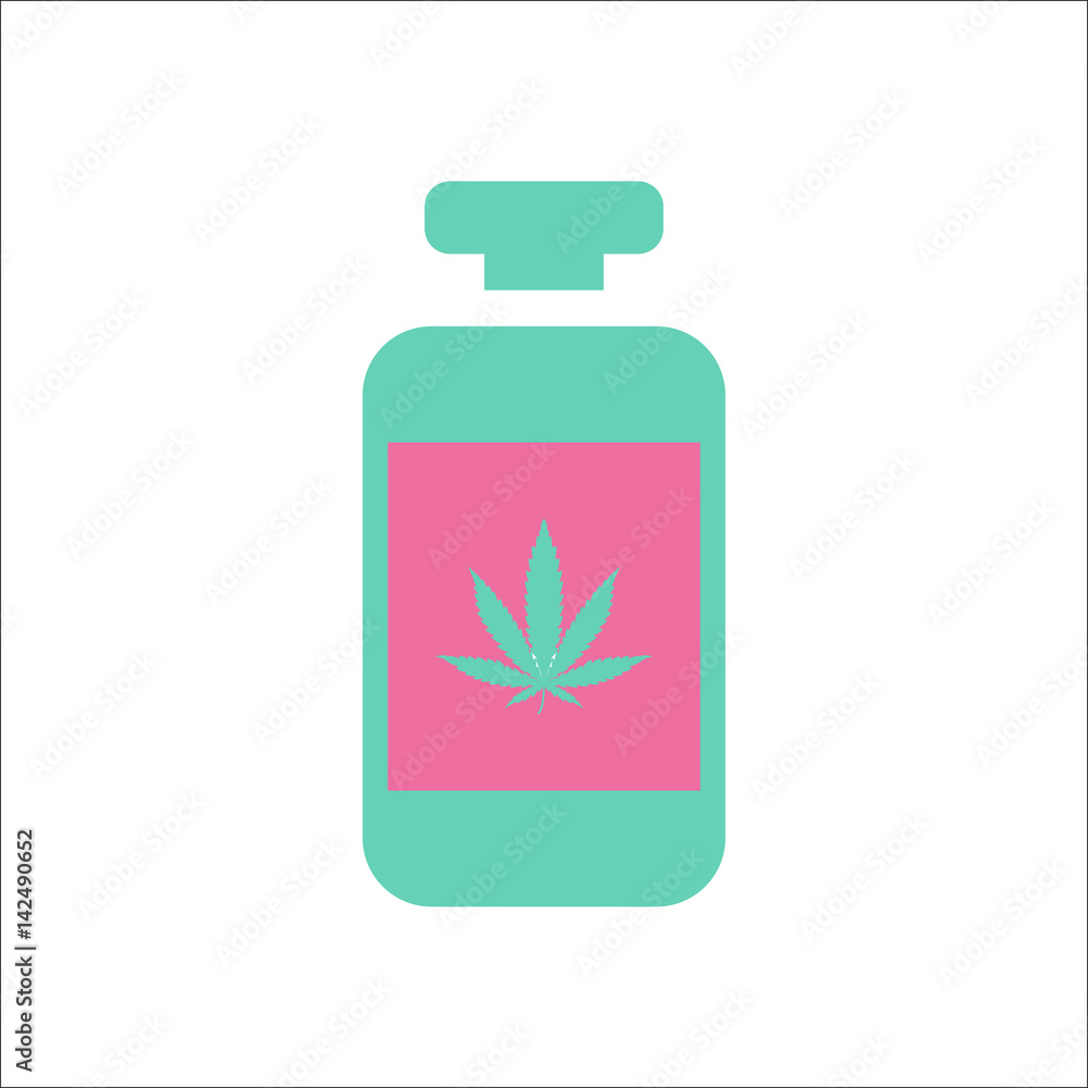 Medical marijuana bottle simple flat icon on background