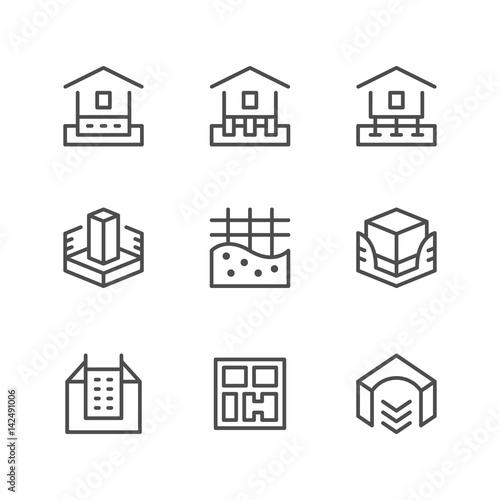 Set line icons of house foundation