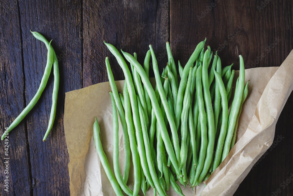 Fresh French Beans on the old wood Fresh French Beans on the old wood