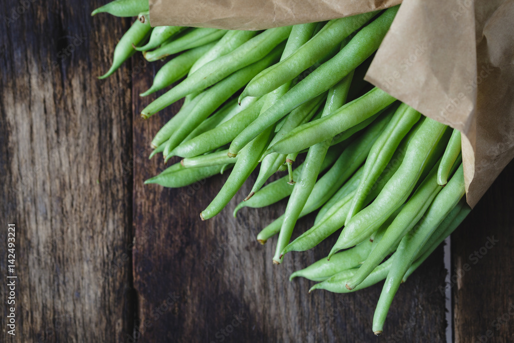 Fresh French Beans on the old wood Fresh French Beans on the old wood