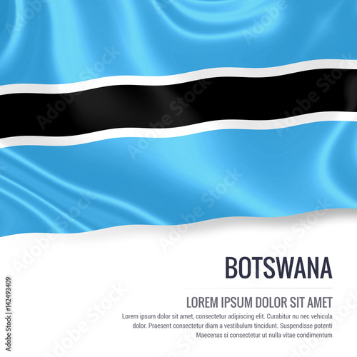 Silky flag of Botswana waving on an isolated white background with the white text area for your advert message. 3D rendering.