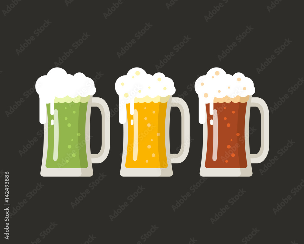 Three mugs of beer of different colors. Three mugs of beer of different colors.