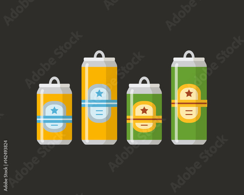 Beer set. A collection of beer cans in different colors on a black background.