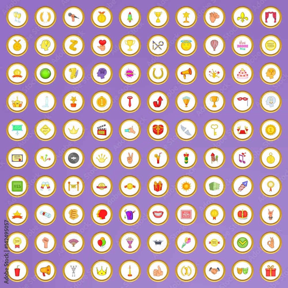 100 trophy and awards icons set in cartoon style 100 trophy and awards icons set in cartoon style