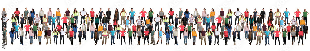 Junge Leute Menschen People Gruppe Menschengruppe multikulturell in einer Reihe bunt