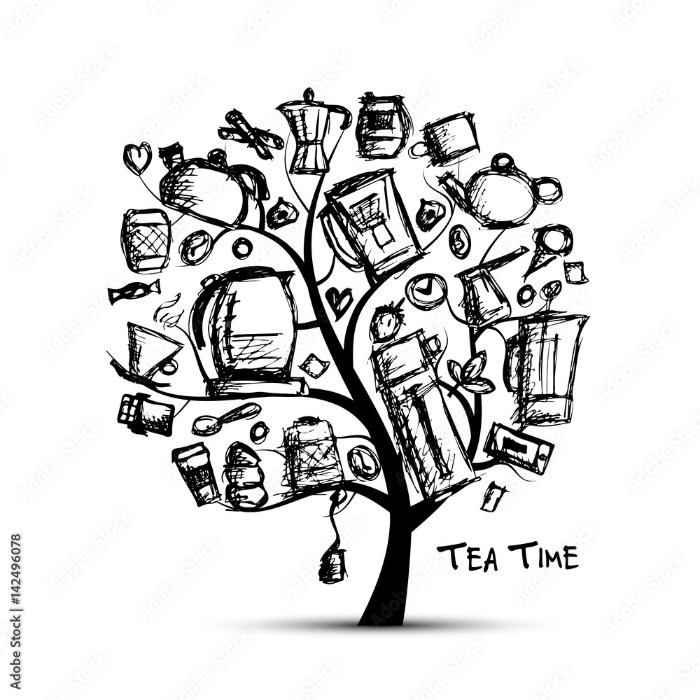 Obraz premium Kitchen utensils, sketch tree for your design