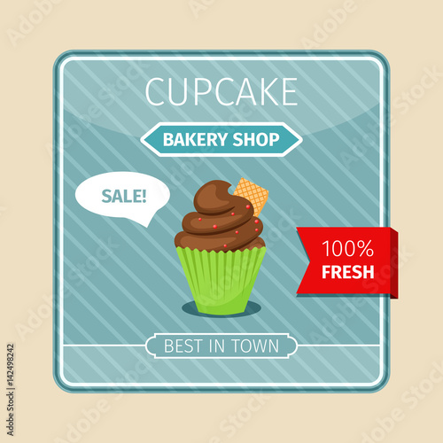 Cute card brown cupcake with gaufre