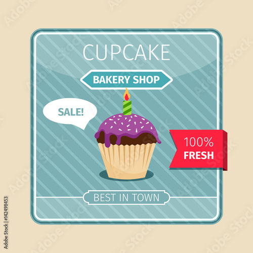 Cute card purple cupcake with candle