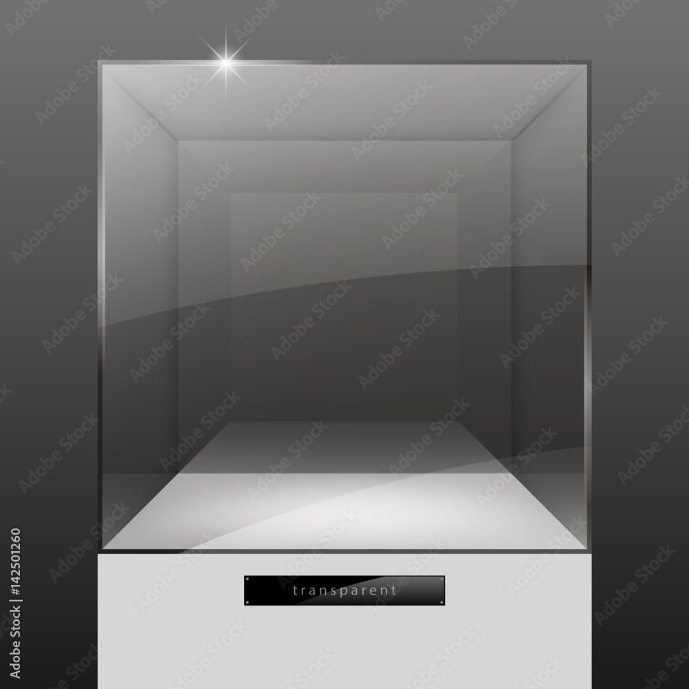 Showcase of glass in the form of a cap on the podium. Exposition of jewelry. Vector graphics with the effect of transparency. Retail store equipment Showcase of glass in the form of a cap on the podium. Exposition of jewelry. Vector graphics with the effect of transparency. Retail store equipment