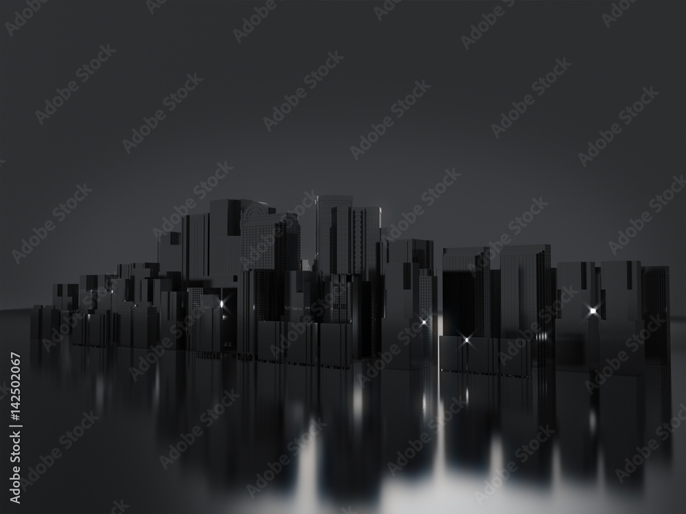 Abstract city for background,dark city,night city. 3D rendering