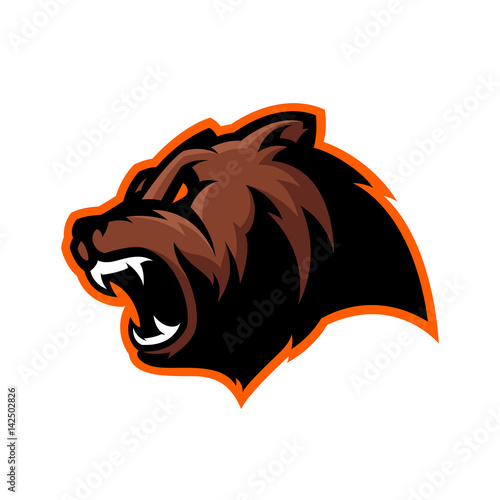 Furious bear head sport vector logo concept isolated on white background. Modern predator professional team badge design.
Premium quality wild animal t-shirt tee print illustration.