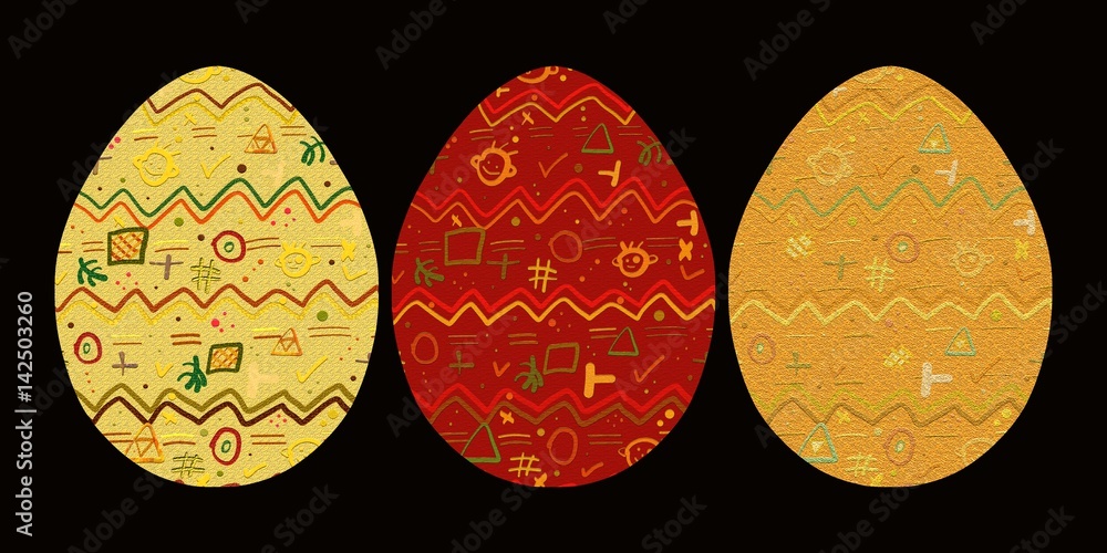 three eggs with a cheerful abstract pattern three eggs with a cheerful abstract pattern
