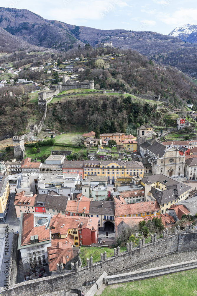 Historical old town of Bellinzona in canton Ticino