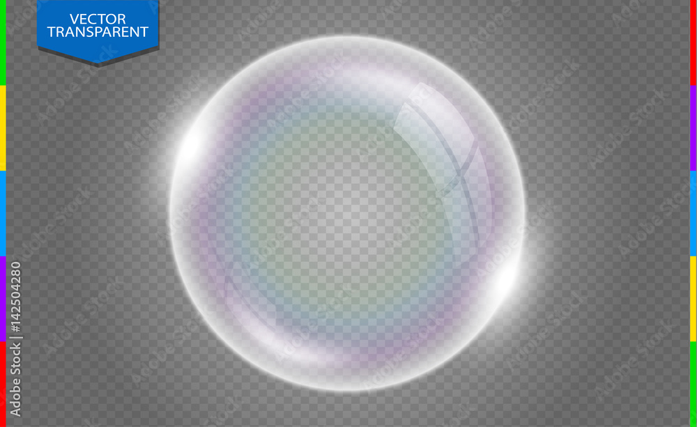 Realistic soap bubbles with rainbow reflection isolated on transparent ...