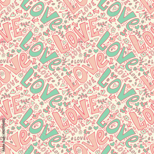  love seamless pattern. cute doodles seamless valentine day pattern