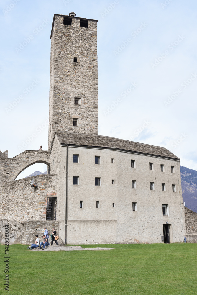 Castelgrande castle at Bellinzona on the Swiss alps