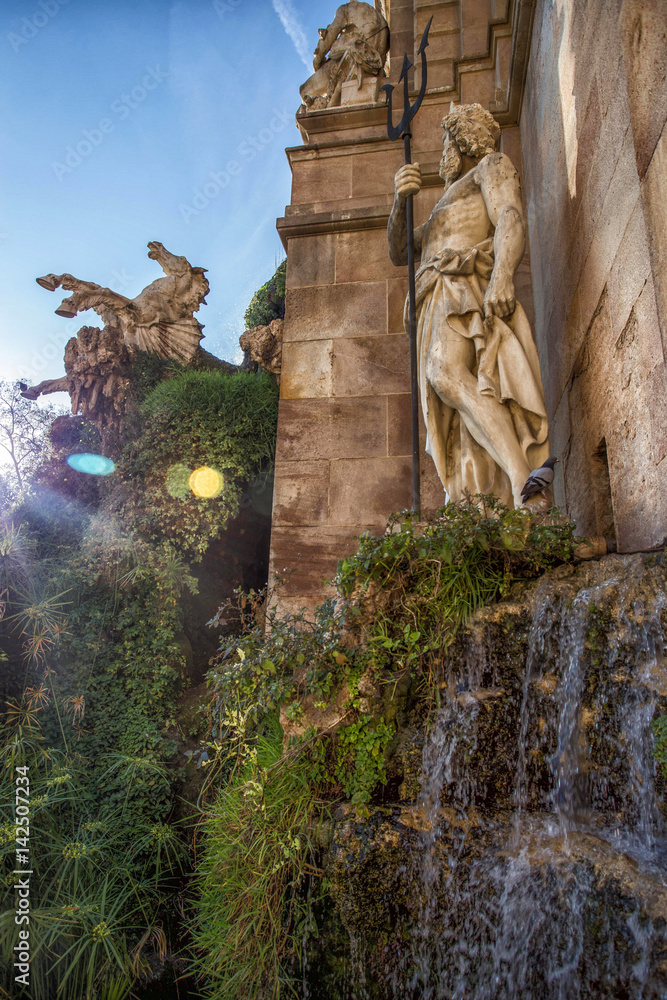 Detail from Cascada in Park De La Ciutadell - sunny day in Barcelona, Spain