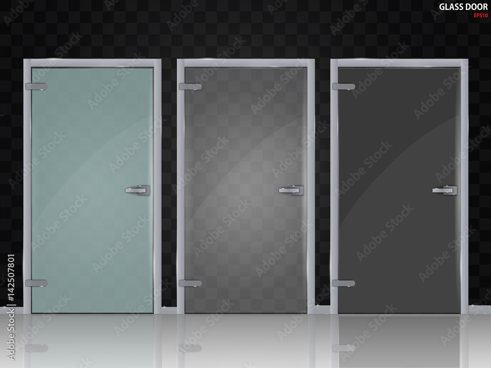 Glass doors isolated on transparent background. Mock up entrance door for shop or office. Vector illustration Glass doors isolated on transparent background. Mock up entrance door for shop or office. Vector illustration