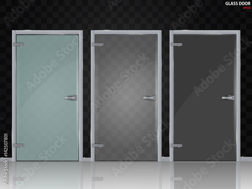 Glass doors isolated on transparent background. Mock up entrance door for shop or office. Vector illustration