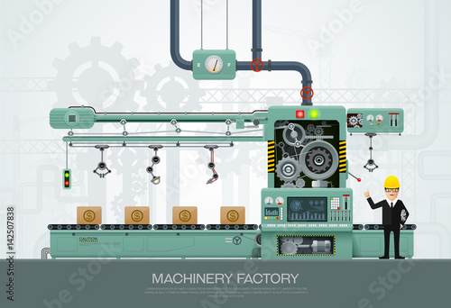 Industrial machine Factory construction equipment engineering vector illustration