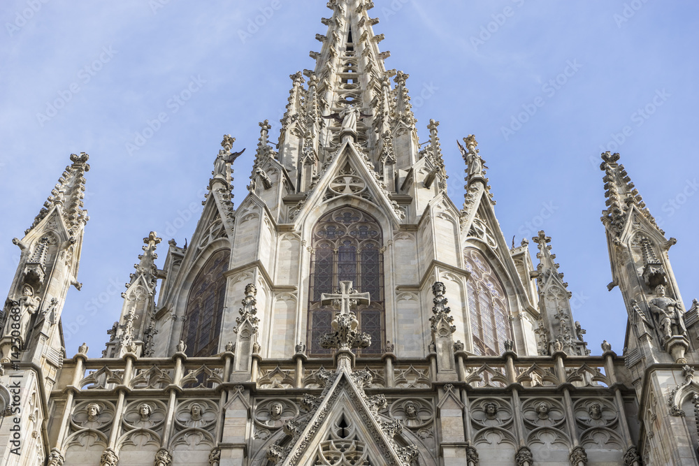 Gothic, Facade of the Cathedral of Barcelona located in the old part of the city, catalonia, spain