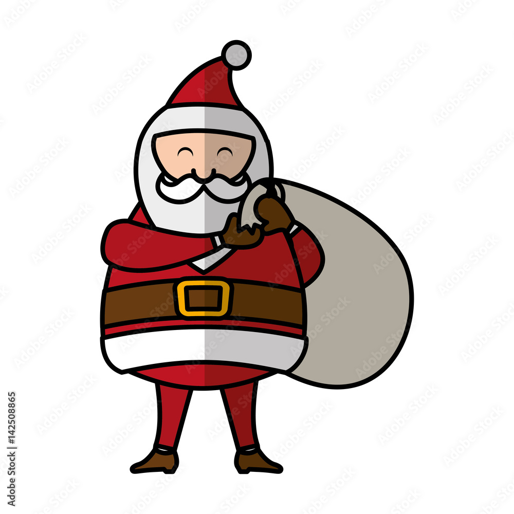 cute santa claus character with gifts bag vector illustration design