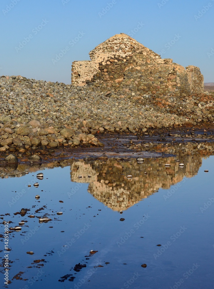Ruins of old saline next to the sea, Juncalillo del sur, coast of Gran canaria island