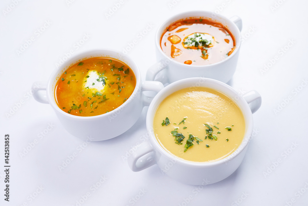 soup in the white cups