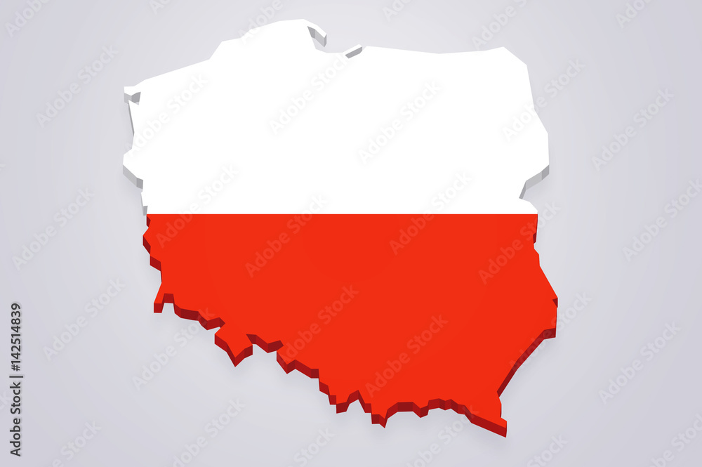 Poland 3D map with flag white background Poland 3D map with flag white background