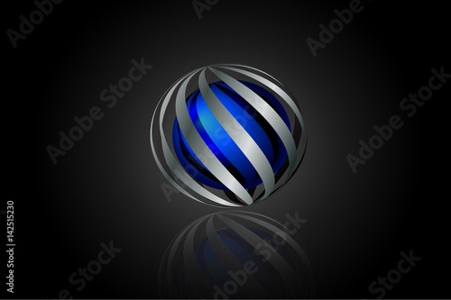 3D abstract blue ball with chrome grid © VitMichalek