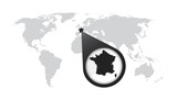 World map with zoom on France. Map in loupe. Vector illustration in flat style