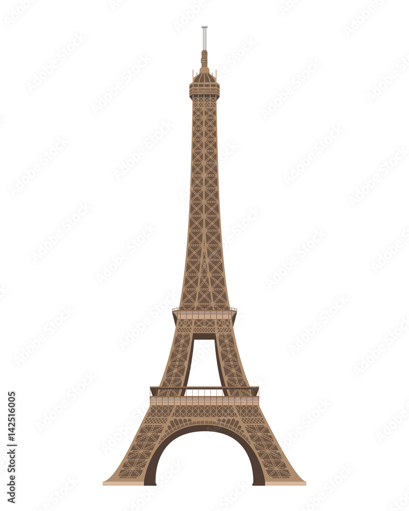Eiffel Tower, Paris, France. Isolated on white background vector illustration.