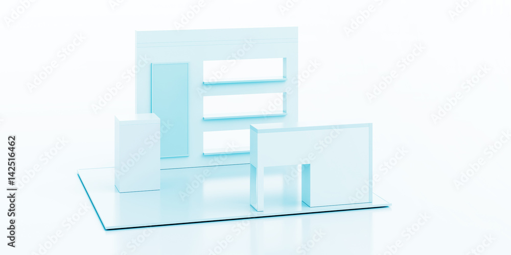 Empty exhibition kiosk, with copy space. Original 3d rendering project Empty exhibition kiosk, with copy space. Original 3d rendering project