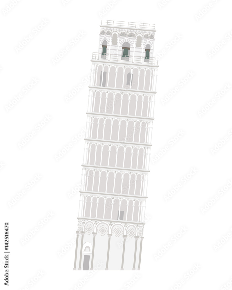 Pisa Leaning Tower, Italy. Isolated on white background vector illustration.