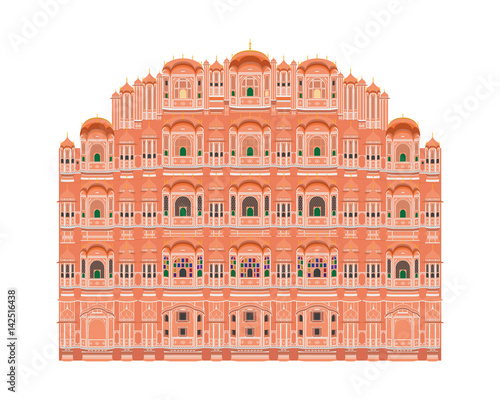 Hawa Mahal, Jaipur, India. Isolated on white background vector illustration. photo