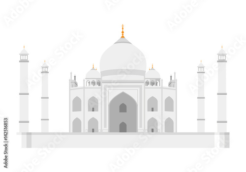 Taj Mahal, Agra, India. Isolated on white background vector illustration.